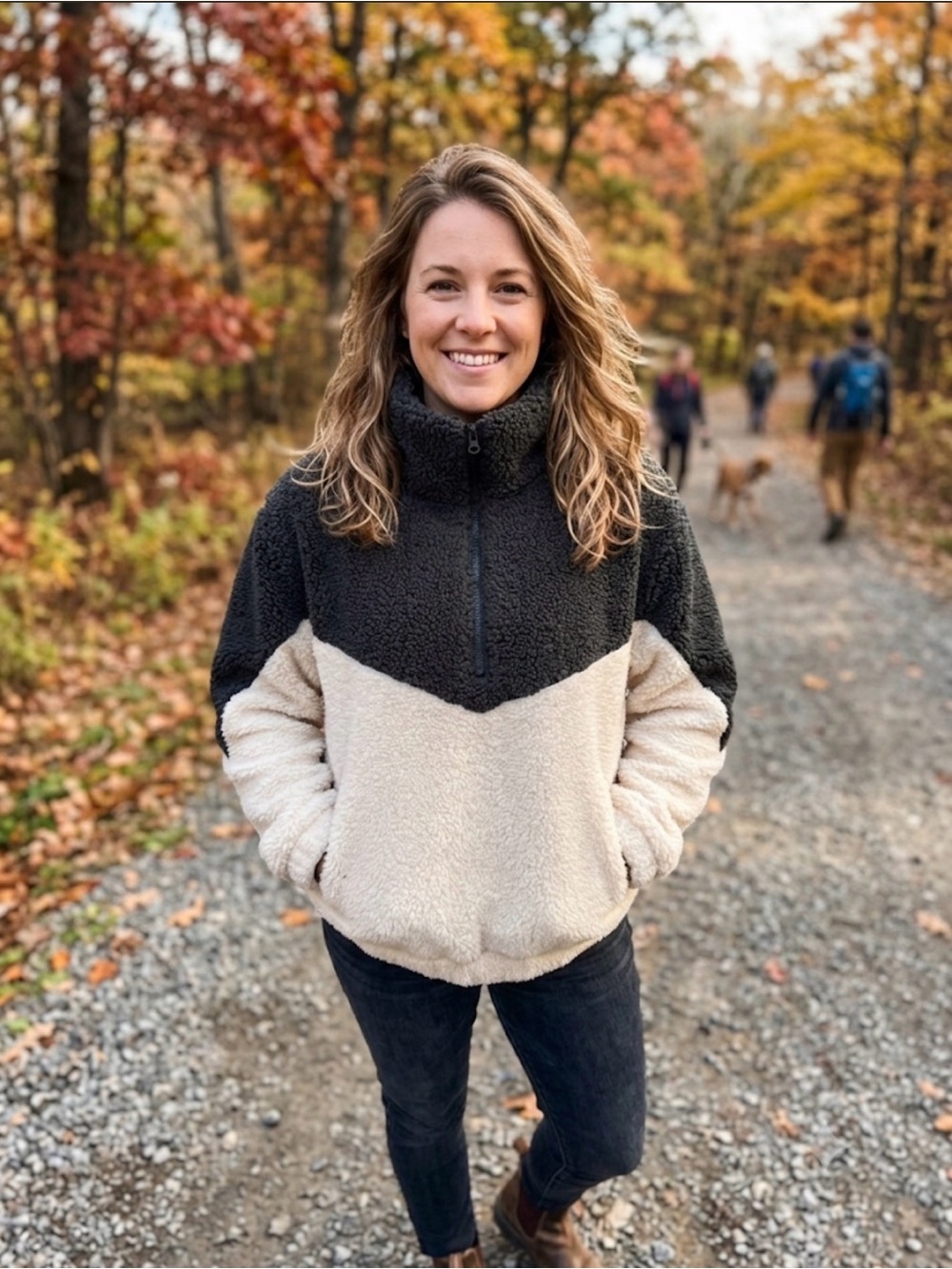 Sage Two-Tone Black and Cream Sherpa Pullover Jacket